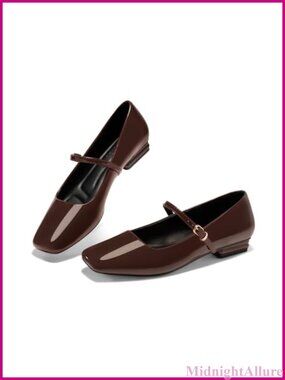 Mary Jane Flats Closed Square Toe Buckle Strap Slip On Ballet Shoes